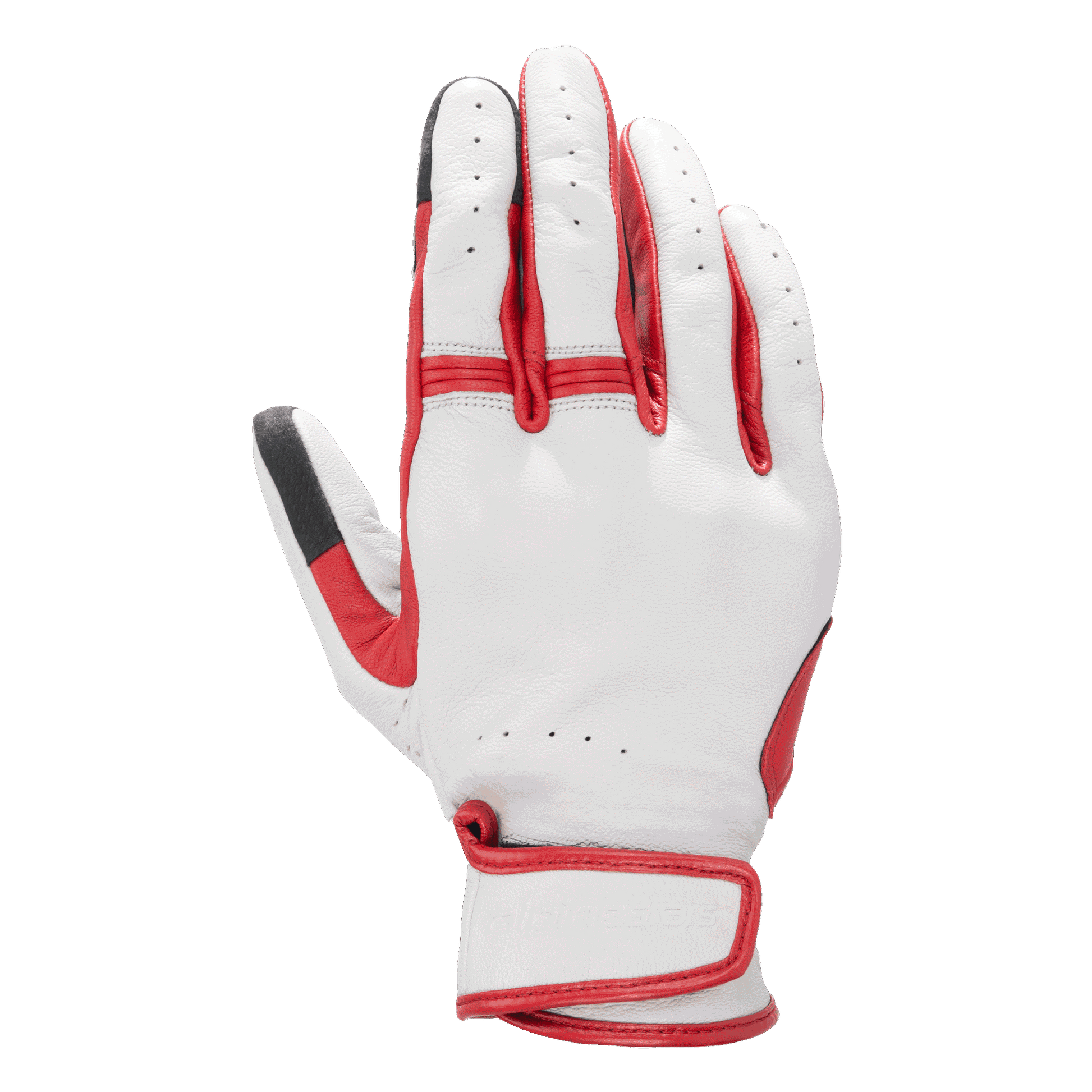 Alpinestars Dyno Leather Gloves, Motorcycle Gloves, Ecru and Ruby Red, perforated leather construction, accordion panels on fingers, adjustable wrist strap, covered knuckle protection