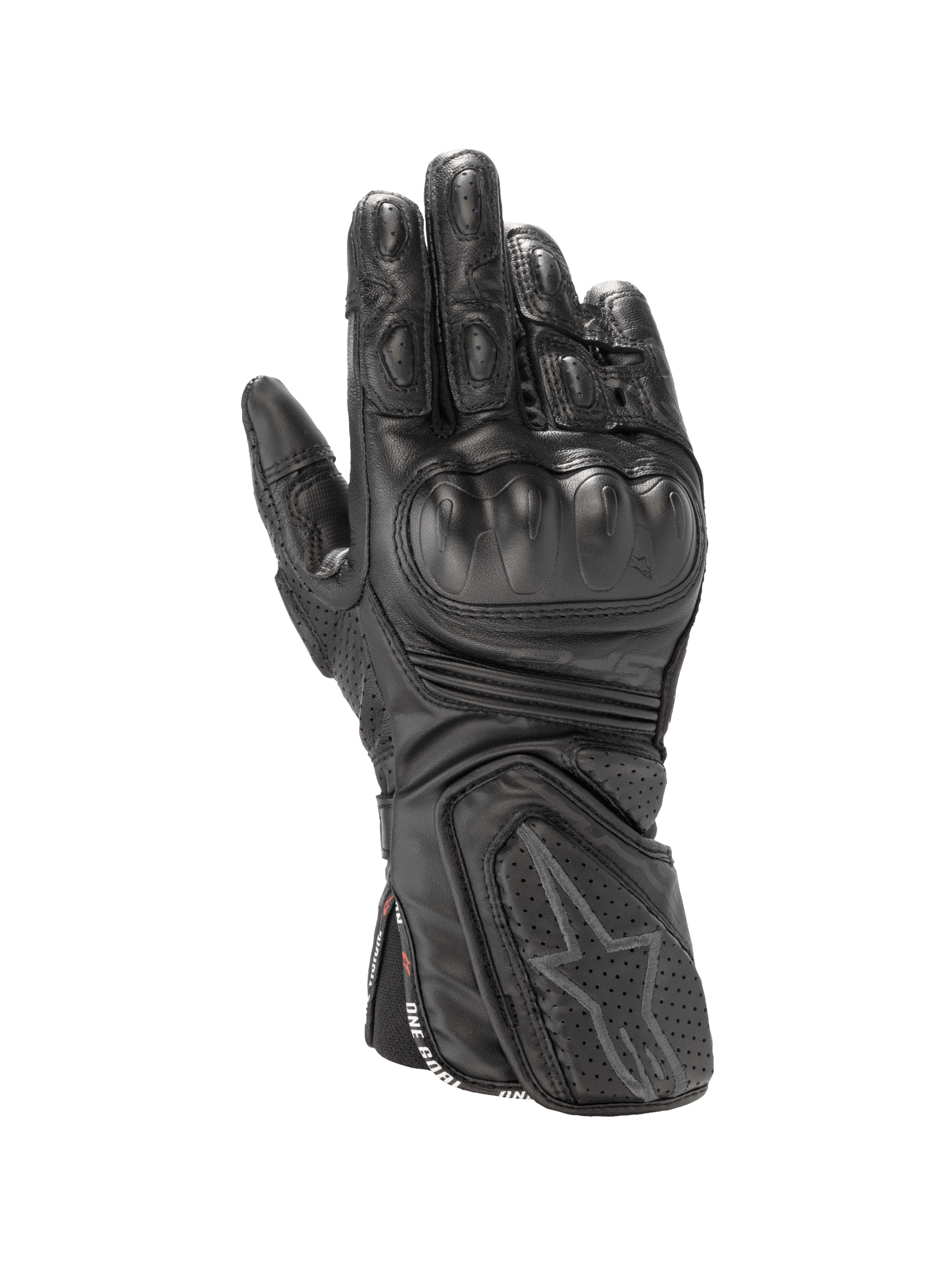 Alpinestars Stella SP-8 V3 Women's Motorcycle Racing Gloves in black leather with molded hard knuckle protection.