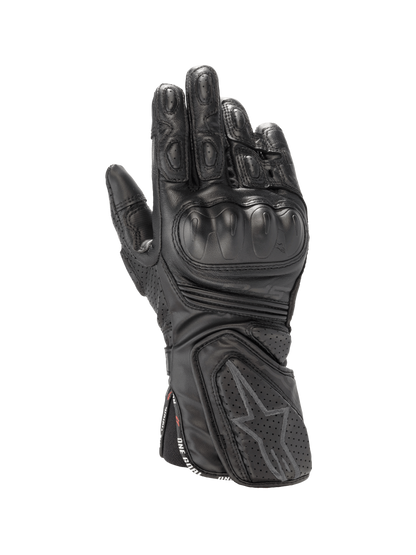 Alpinestars Stella SP-8 V3 Women's Motorcycle Racing Gloves in black leather with molded hard knuckle protection.