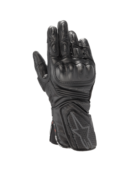 Alpinestars Stella SP-8 V3 Women's Motorcycle Racing Gloves in black leather with molded hard knuckle protection.