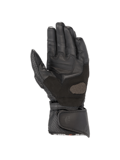 Alpinestars Stella SP-8 V3 Women's Motorcycle Gloves, black leather palm view with reinforced grip and perforated cuff.
