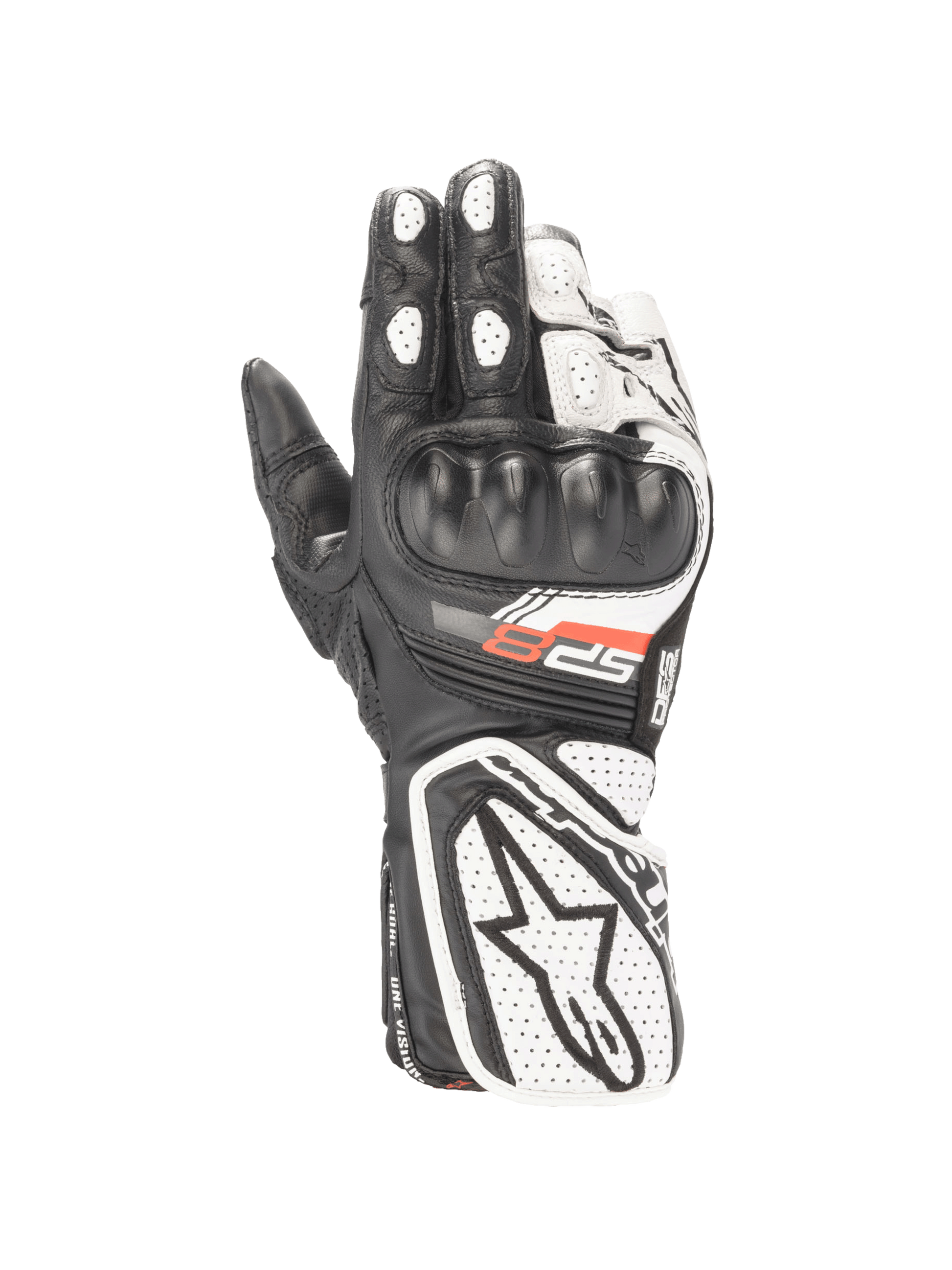 Alpinestars Stella SP-8 V3 Gloves, Women's Motorcycle Racing Gloves, Black and White, Leather with CE Certified Knuckle Protection.