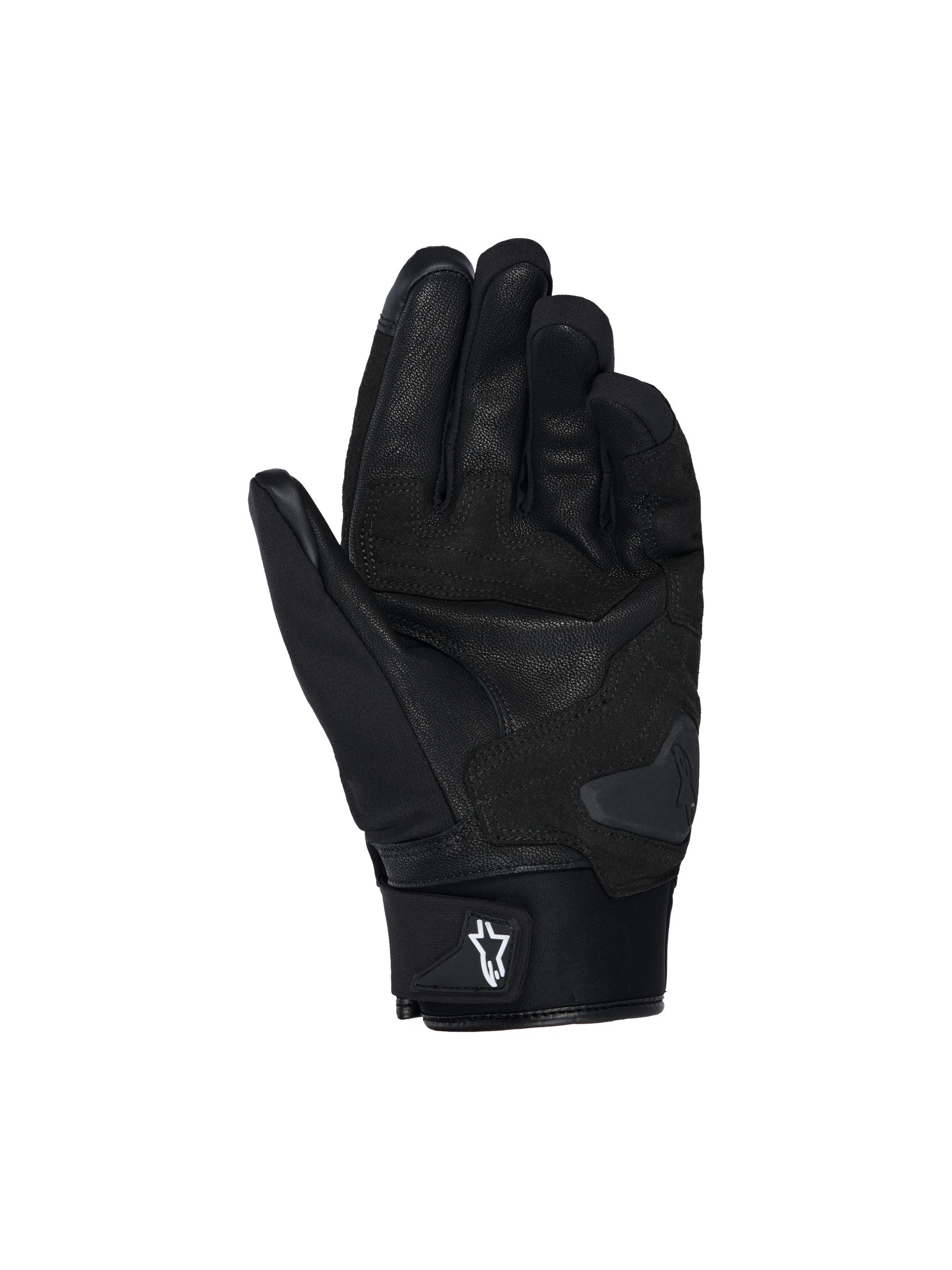 Alpinestars SP X Z Waterproof Gloves, Motorcycle Gloves, Black, palm view showing leather construction, reinforced padding, and palm slider for abrasion resistance