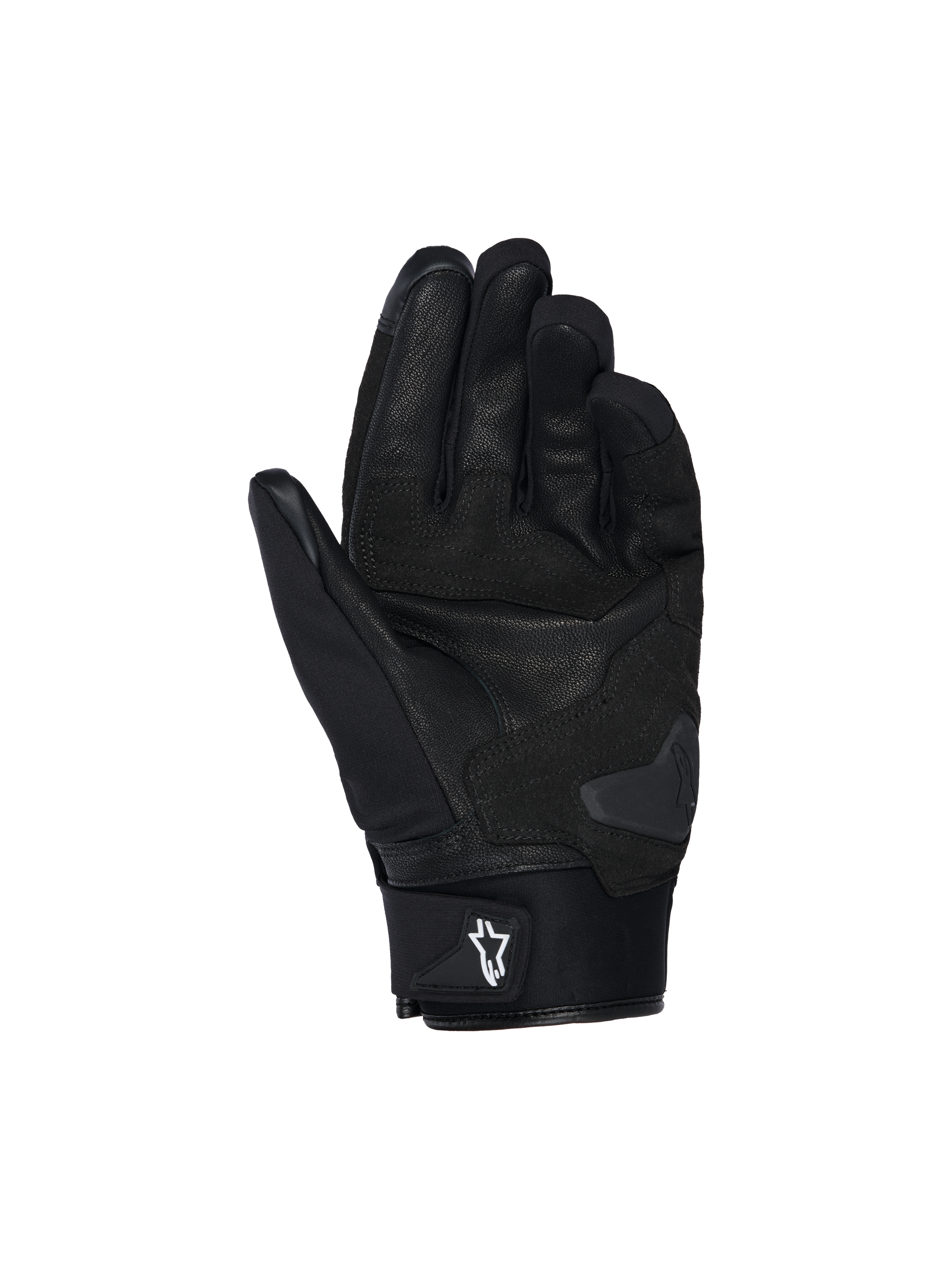 Alpinestars SP X Z Waterproof Gloves, Motorcycle Gloves, Black, palm view showing leather construction, reinforced padding, and palm slider for abrasion resistance