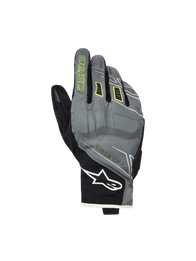 Alpinestars Moblast Waterproof Gloves, Motorcycle Gloves, Fur Gray and Black with Sulphur Yellow accents, short-cuff urban design, white Astar logo on the wrist, neon yellow branding on the index finger, waterproof Drystar performance for mid-season commuting.