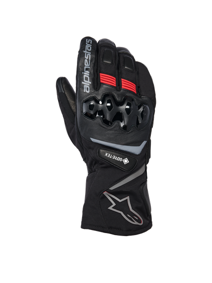 Alpinestars WT-8 GORE-TEX Insulated Gloves, Motorcycle Winter Gloves, Black with red accents and silver logos, featuring hard TPU knuckle protection, long cuff, and GORE-TEX waterproofing for cold weather riding