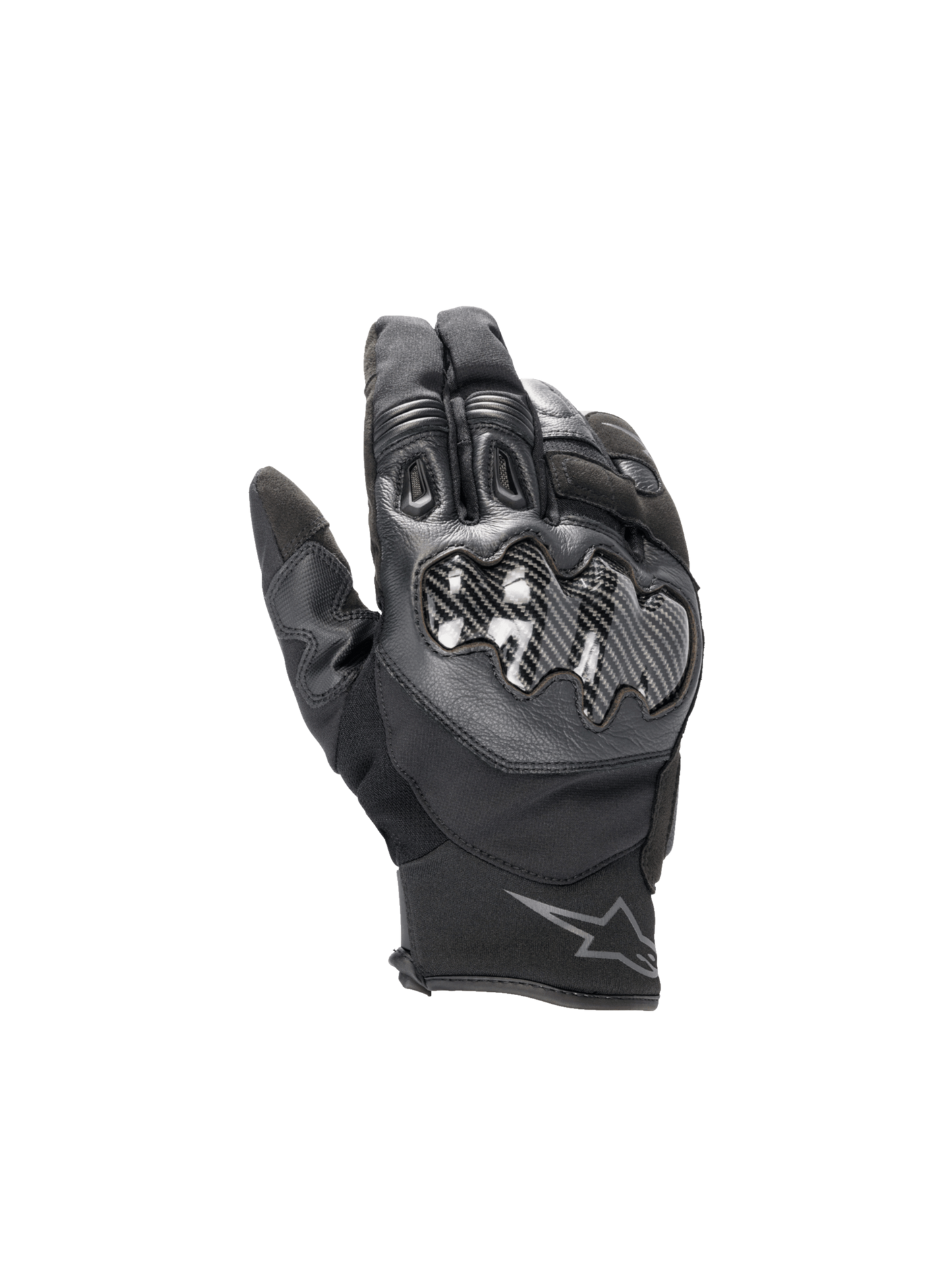 Alpinestars Smx-1 Drystar® Men's Short Cuff Waterproof Road Gloves in Black, with leather and carbon knuckle protection.