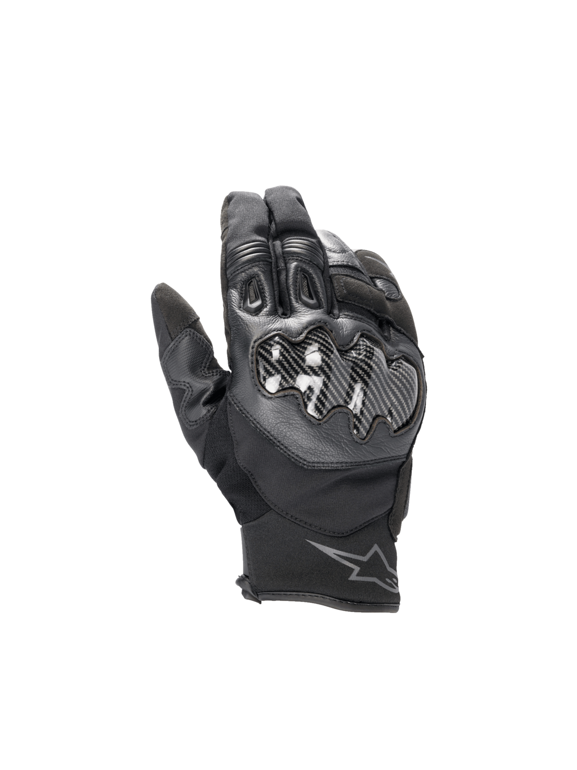 Alpinestars Smx-1 Drystar® Men's Short Cuff Waterproof Road Gloves in Black, with leather and carbon knuckle protection.