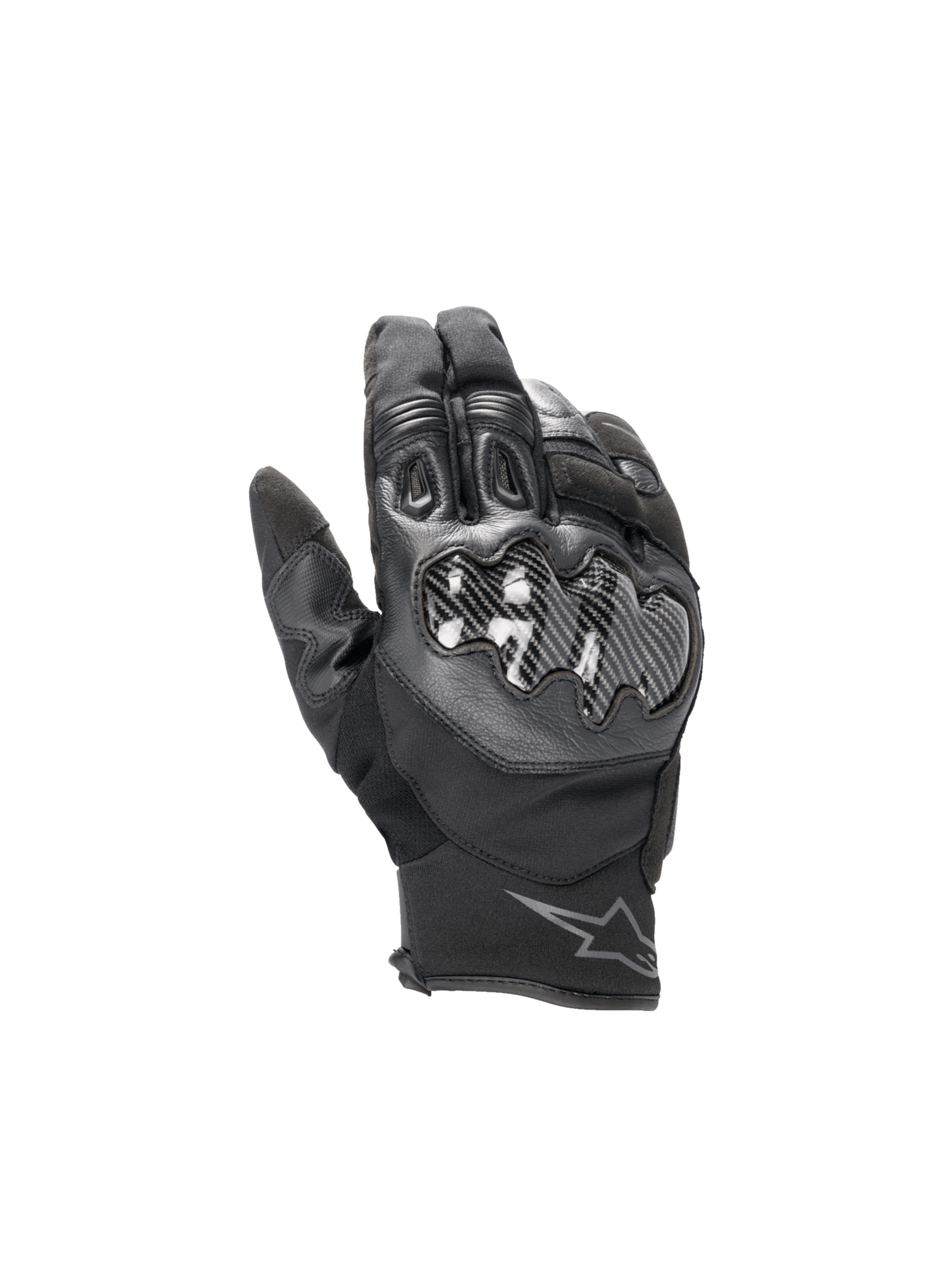 Alpinestars Smx-1 Drystar® Men's Short Cuff Waterproof Road Gloves in Black, with leather and carbon knuckle protection.