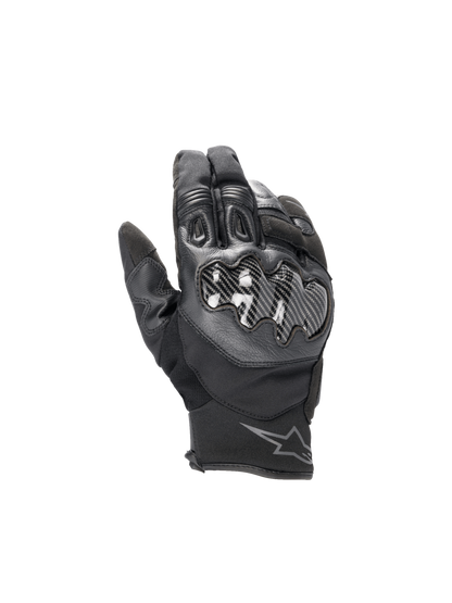 Alpinestars Smx-1 Drystar® Men's Short Cuff Waterproof Road Gloves in Black, with leather and carbon knuckle protection.