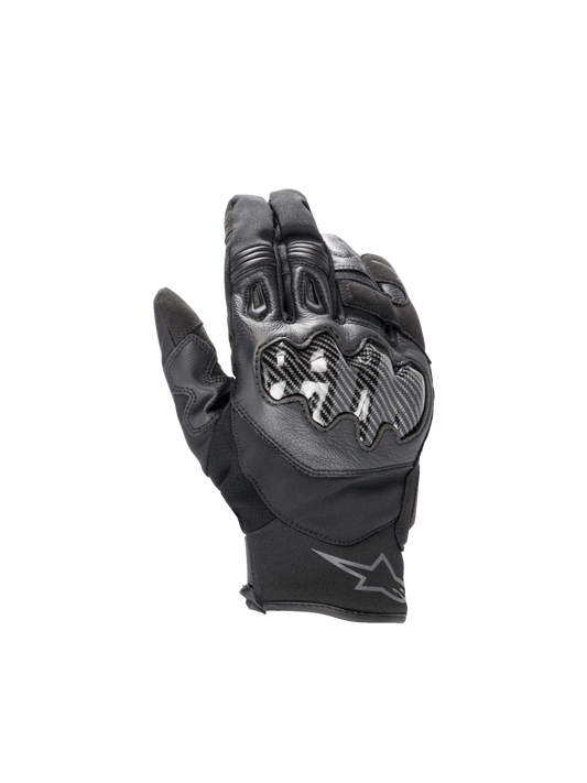 Alpinestars Smx-1 Drystar® Men's Short Cuff Waterproof Road Gloves in Black, with leather and carbon knuckle protection.