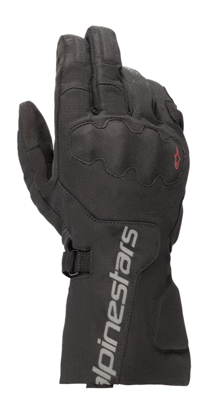 Alpinestars WR-X GORE-TEX Gloves, Motorcycle Touring Gloves, Black, featuring a long cuff with grey Alpinestars branding, covered SP Lite knuckle protection, and a durable ripstop textile construction.