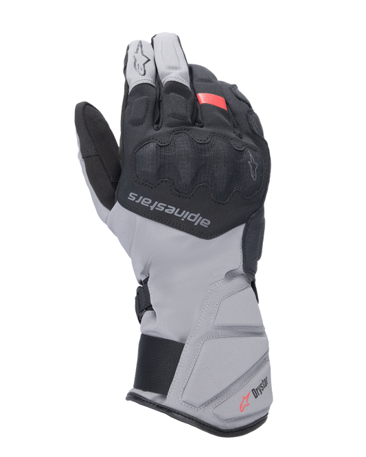 Alpinestars Tourer W-7 V2 Drystar Gloves, Motorcycle Touring Gloves, Black and Dark Gray with Red accent, waterproof winter design featuring a long cuff, covered SP Lite knuckle protection, and adjustable closure system