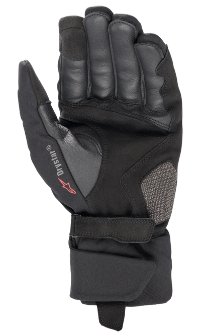 Alpinestars Bogota' Drystar® XF Gloves, Motorcycle Gloves, Black, palm view featuring reinforced leather construction, adjustable wrist strap, and Drystar branding, durable gear for adventure touring