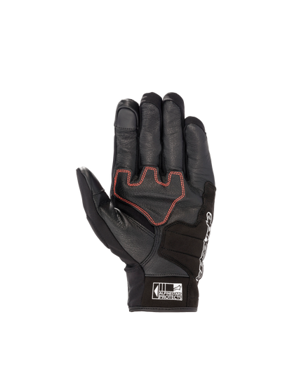 Honda SMX Z Drystar® Glove, waterproof black goat leather motorcycle glove with bright red accents and reinforced palm.