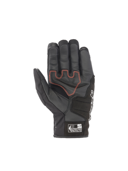 Alpinestars SMX Z Drystar Gloves, waterproof black motorcycle sport gloves with red palm stitching and goat leather.