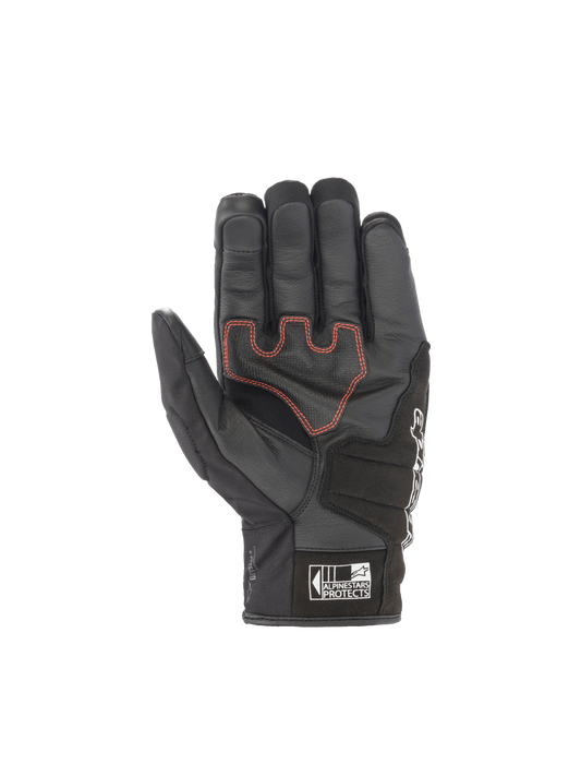 Alpinestars SMX Z Drystar Gloves, waterproof black motorcycle sport gloves with red palm stitching and goat leather.