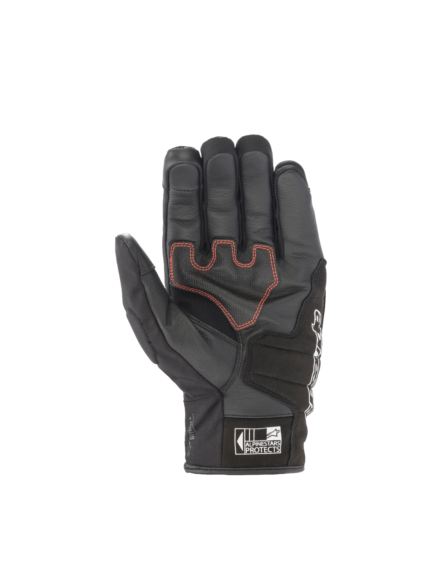 Alpinestars SMX Z Drystar Gloves, waterproof black motorcycle sport gloves with red palm stitching and goat leather.