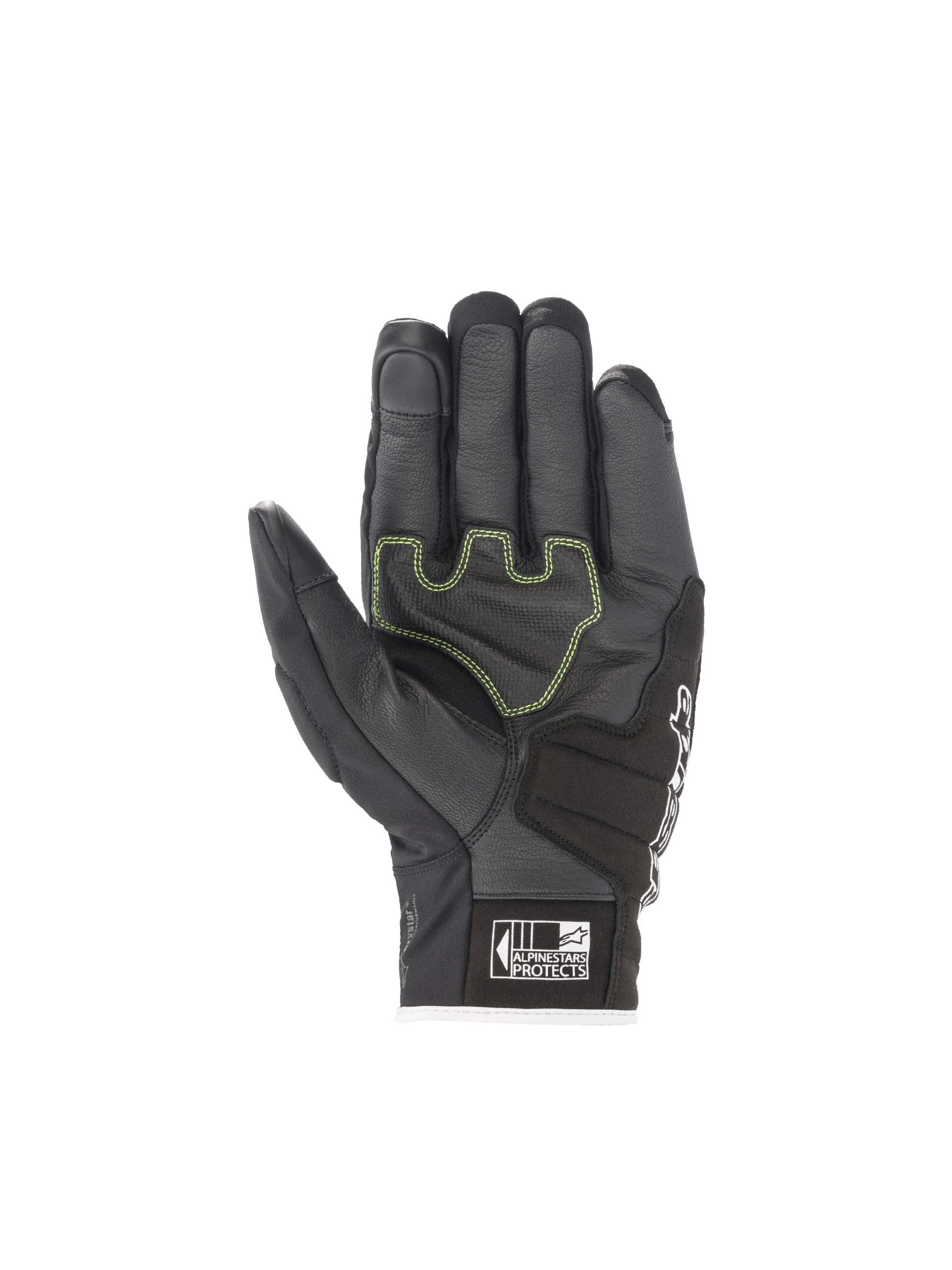 Alpinestars SMX Z Drystar® Gloves, black waterproof motorcycle racing gloves, goat leather palm with fluo accents.