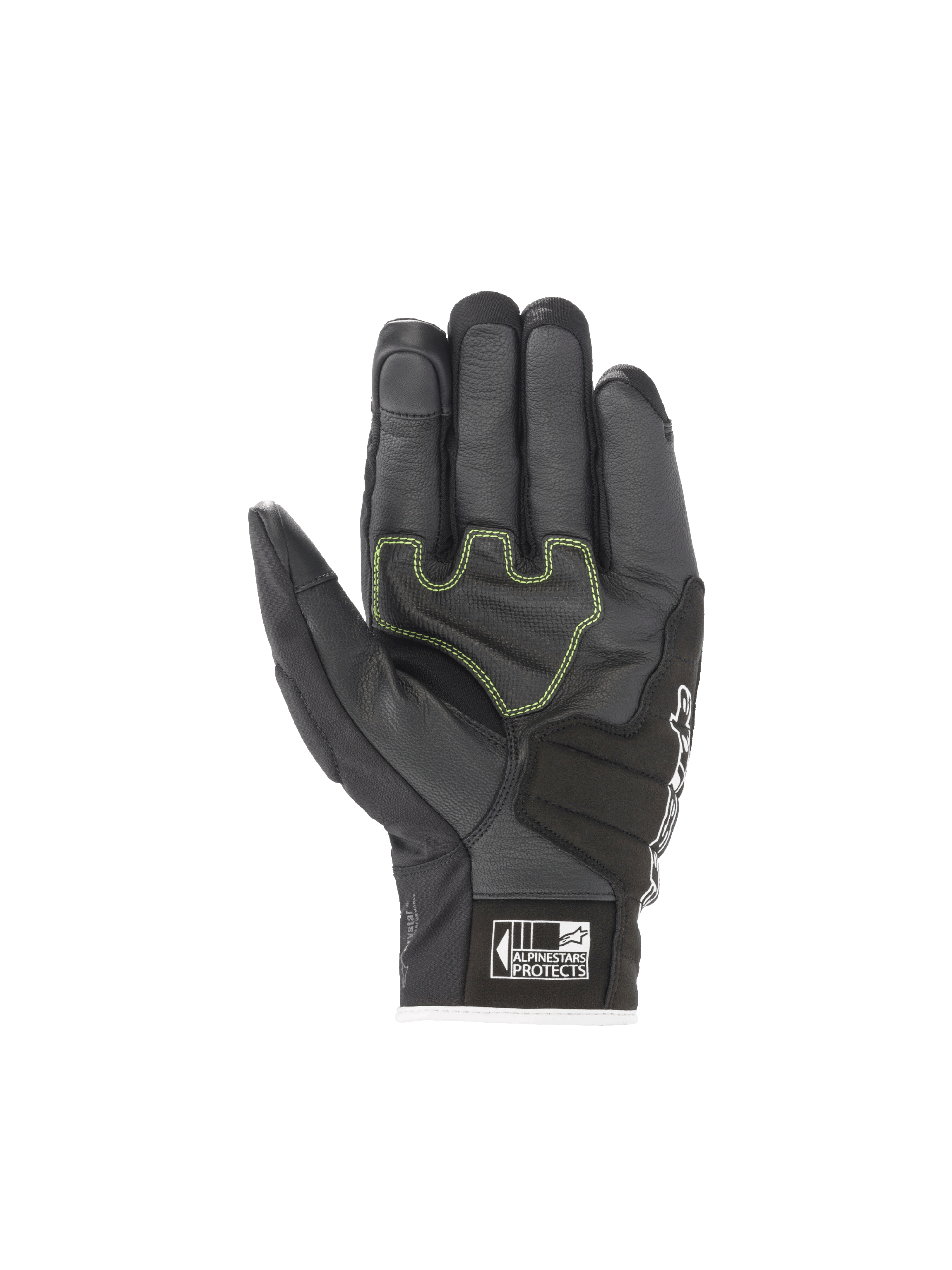 Alpinestars SMX Z Drystar® Gloves, black waterproof motorcycle racing gloves, goat leather palm with fluo accents.
