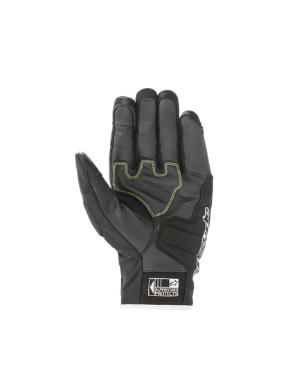 Alpinestars SMX Z Drystar® Gloves, black waterproof motorcycle racing gloves, goat leather palm with fluo accents.