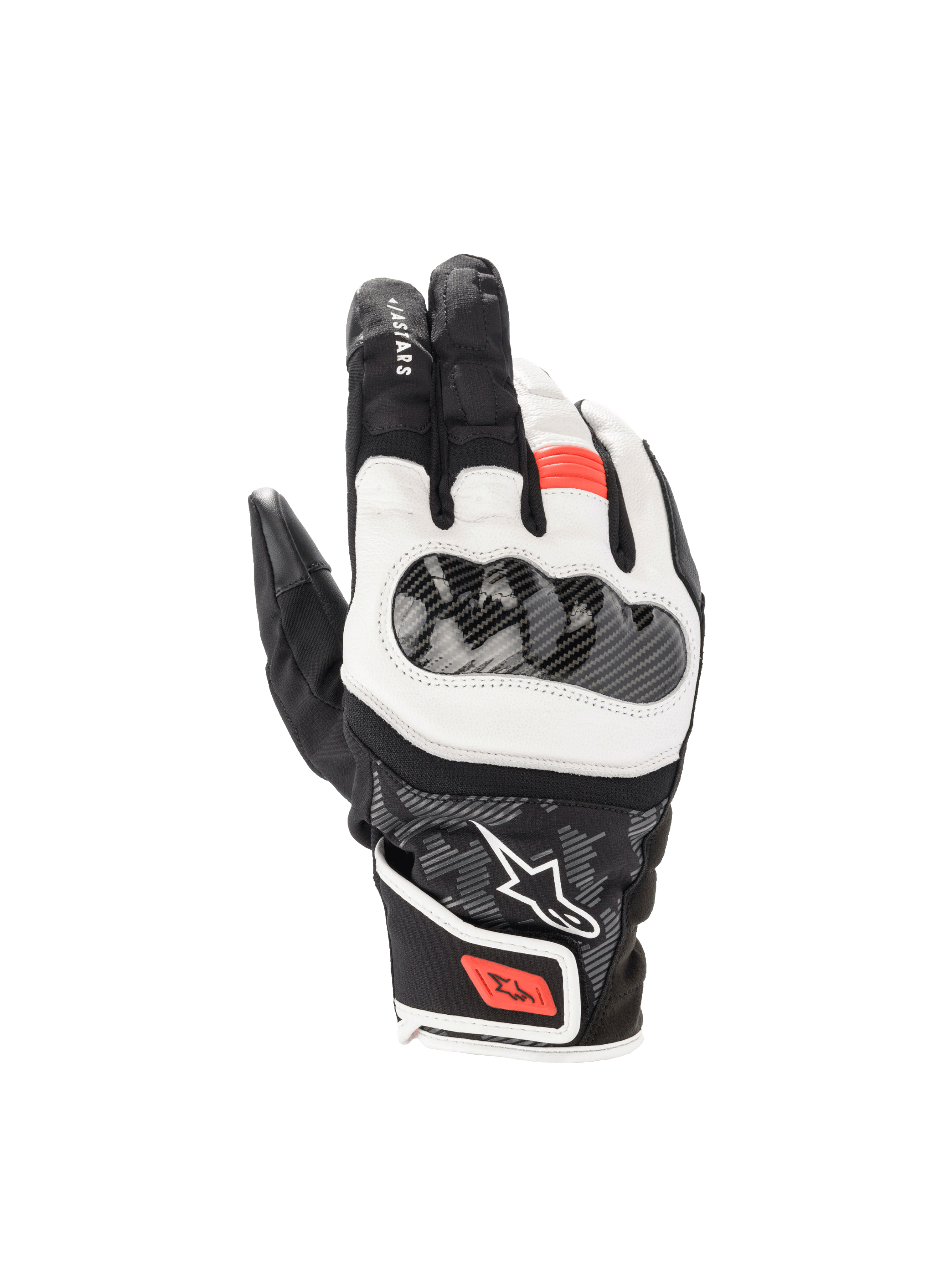 Alpinestars SMX Z Drystar® Gloves, waterproof sport riding gloves in Black White Red Fluo with hard knuckle protection.