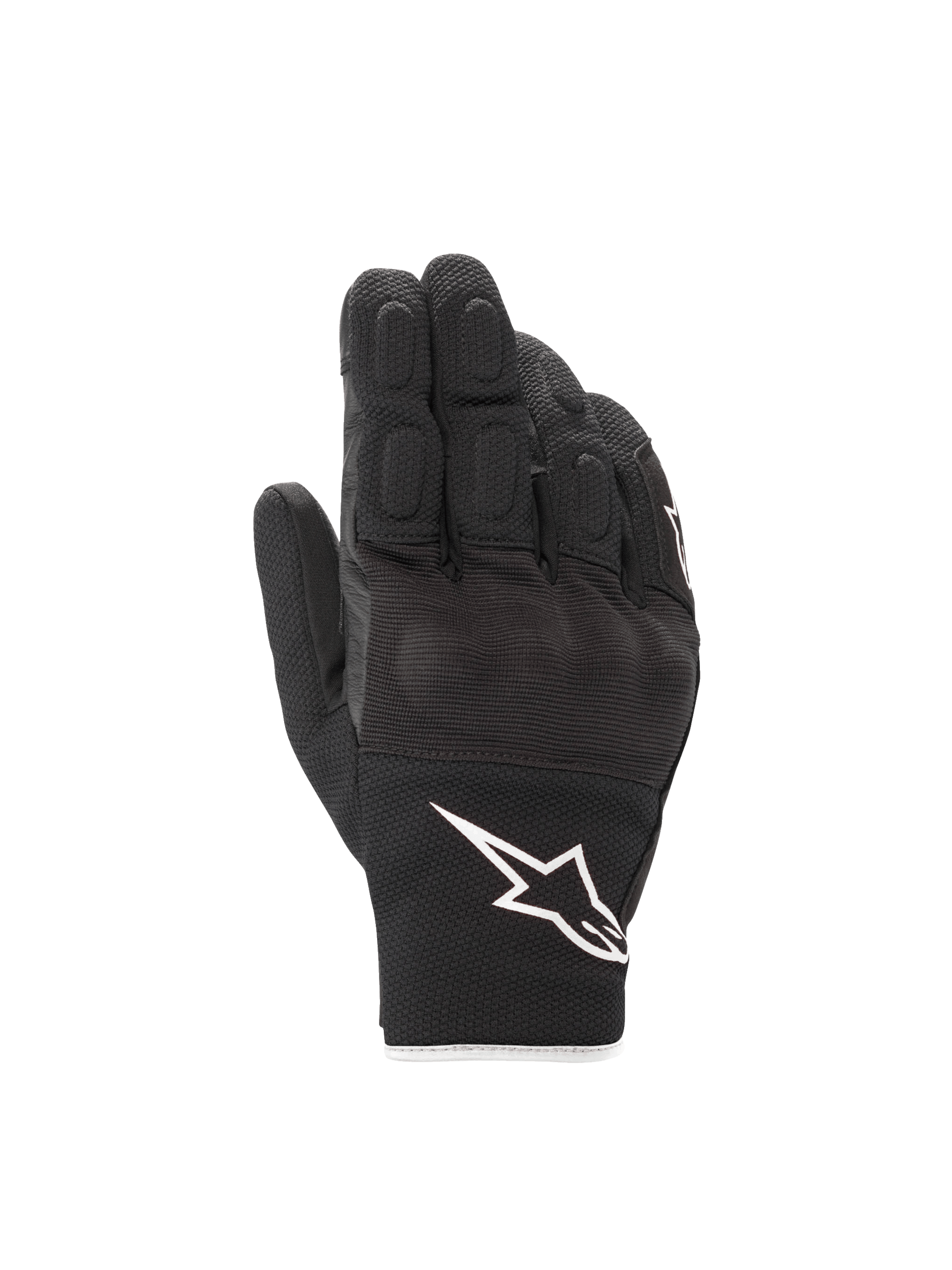 Alpinestars S-Max Drystar® Gloves, waterproof black and white motorcycle road gloves with leather and hard knuckles.