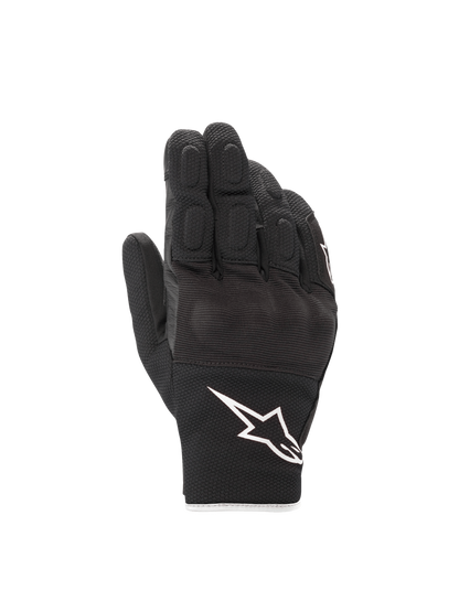 Alpinestars S-Max Drystar® Gloves, waterproof black and white motorcycle road gloves with leather and hard knuckles.
