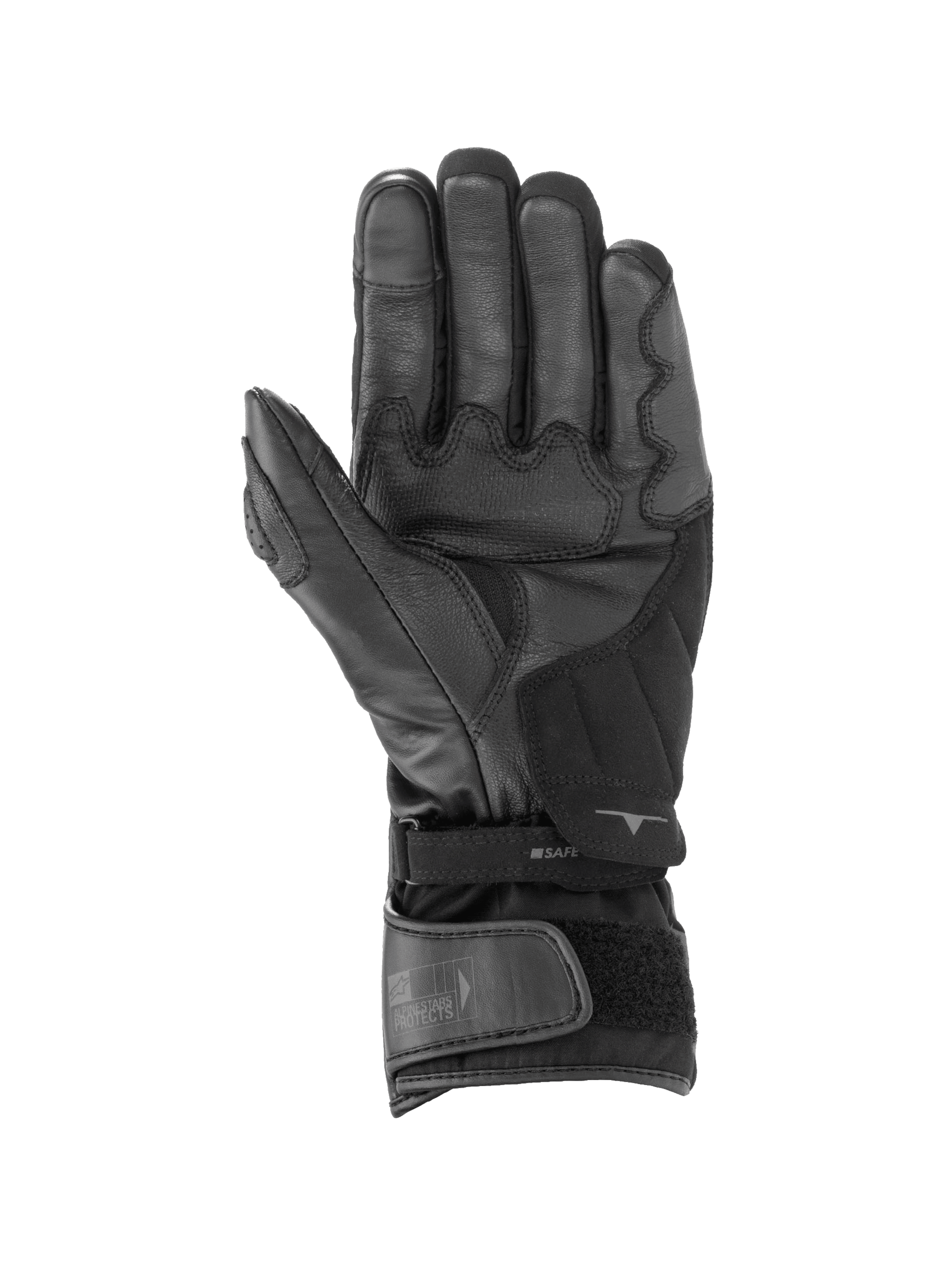 Alpinestars SP-365 Drystar® Gloves, Black and Anthracite waterproof motorcycle racing gloves showing leather palm grip.