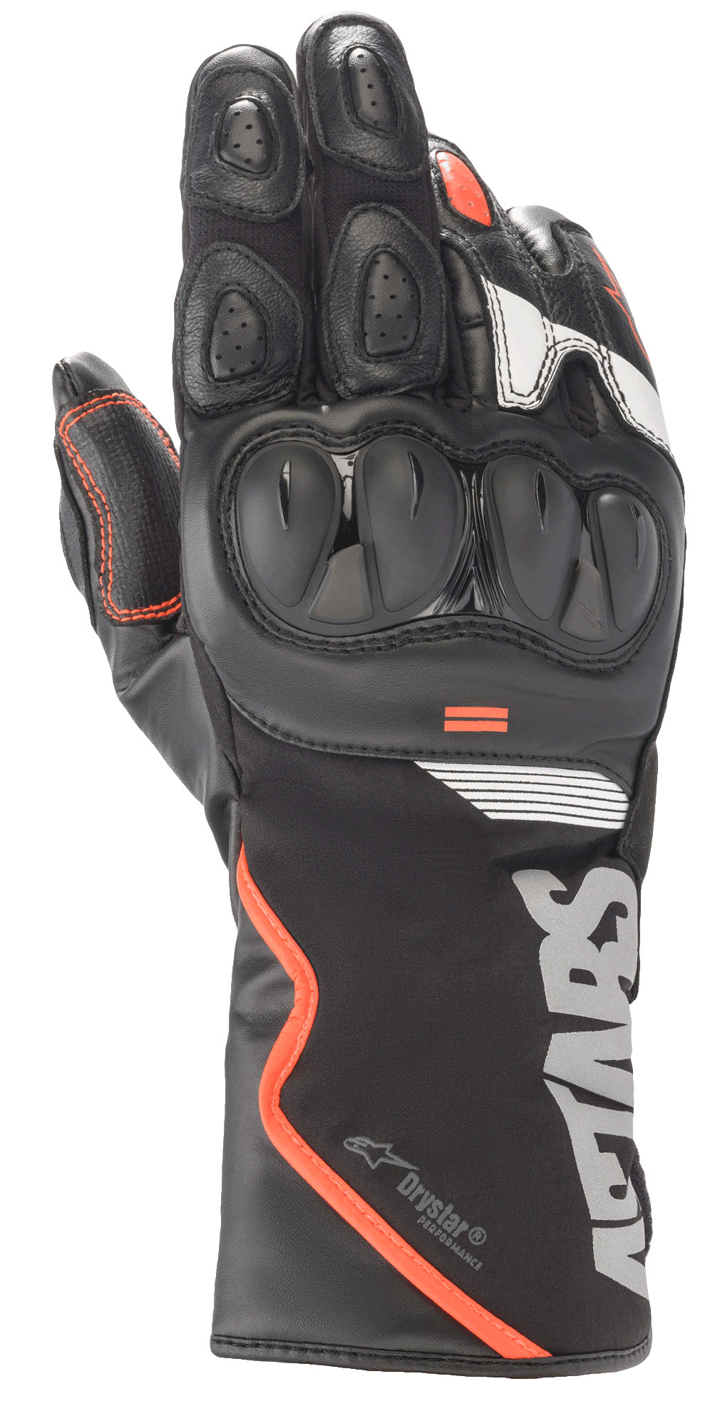 Alpinestars SP-365 Drystar Gloves, Motorcycle Touring Gloves, Black with Red and White Accents, Hard Knuckle Protection, Perforated Leather Construction, Waterproof and Breathable Technology