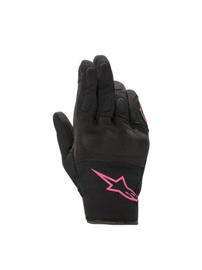 Alpinestars Stella S-Max Drystar Women's Gloves, black and fuchsia waterproof motorcycle gloves with knuckle protection.