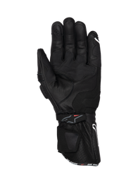 Alpinestars SP-3 black leather motorcycle racing gloves, palm view with long cuff and reinforced grip for road riding.