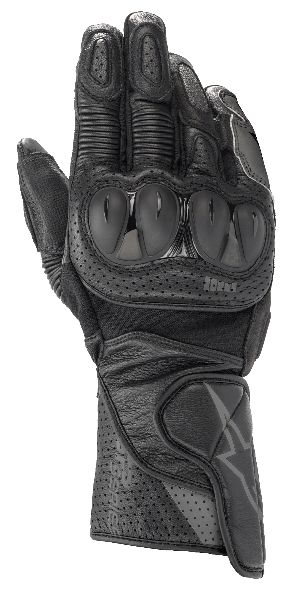 Alpinestars SP-2 V3 Gloves, Black Leather Motorcycle Gloves, Hard Knuckle Protection, Perforated Ventilation, Reinforced Fingers, Wrist Closure with Logo