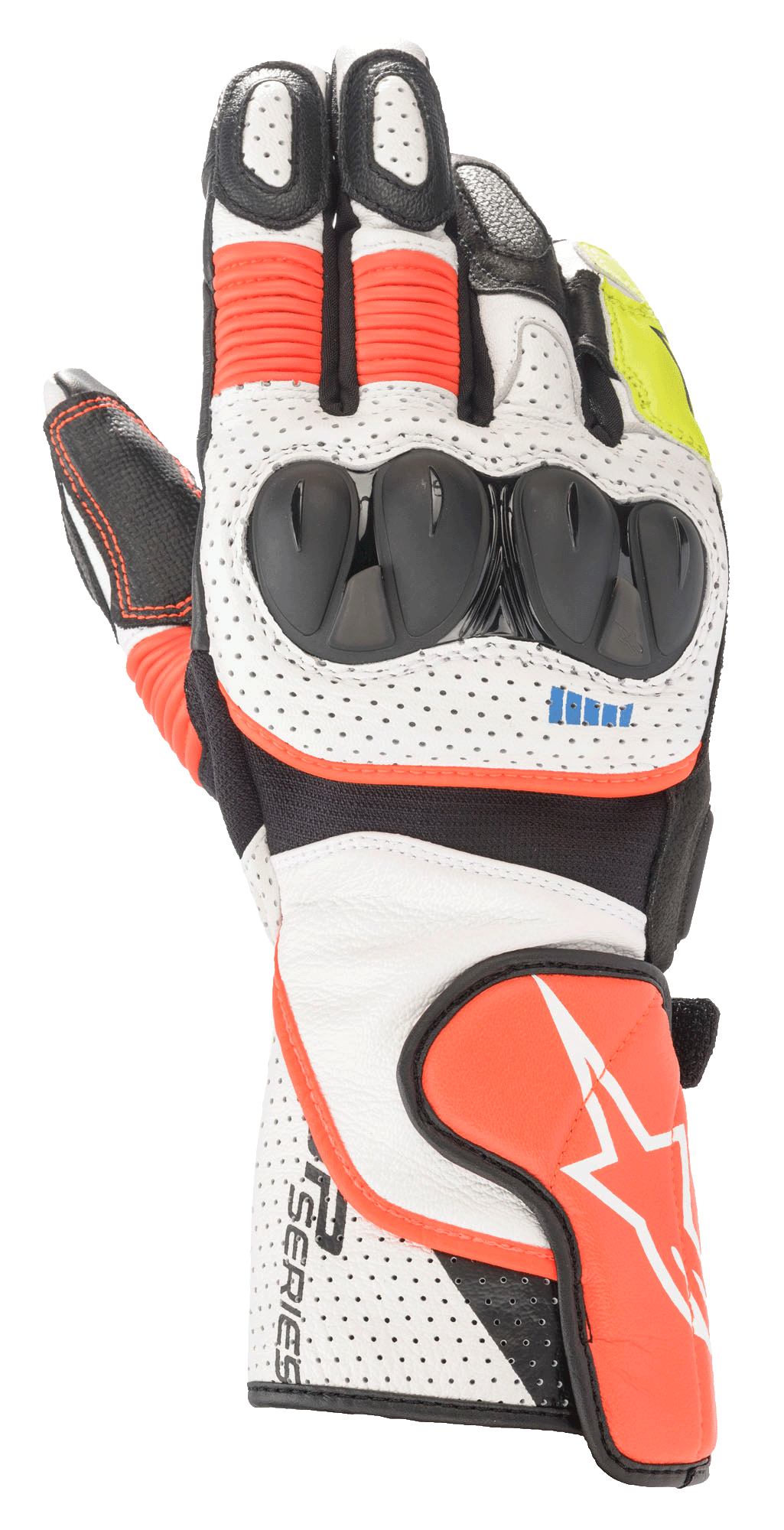 Alpinestars SP-2 V3 Gloves, Motorcycle Racing Gloves, White Black Red Yellow, perforated leather with knuckle protection, sport riding performance gloves