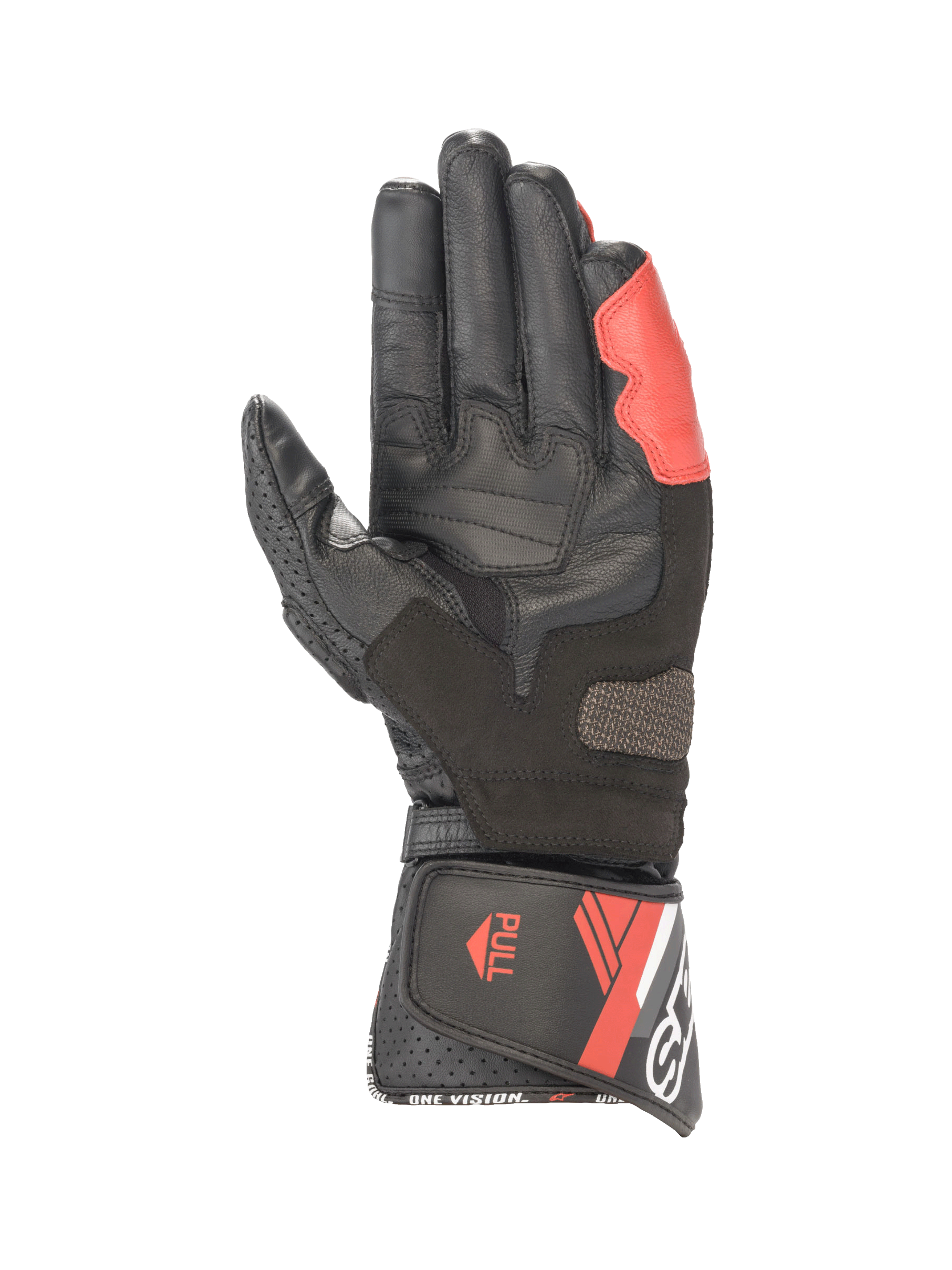 Alpinestars SP-8 V3 Gloves, Men's Motorcycle Racing Gloves, Black and Bright Red leather with palm reinforcements.