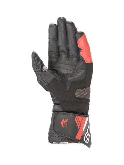 Alpinestars SP-8 V3 Gloves, Men's Motorcycle Racing Gloves, Black and Bright Red leather with palm reinforcements.