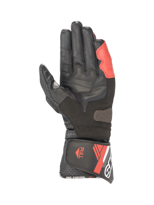 Alpinestars SP-8 V3 Gloves, Men's Motorcycle Racing Gloves, Black and Bright Red leather with palm reinforcements.