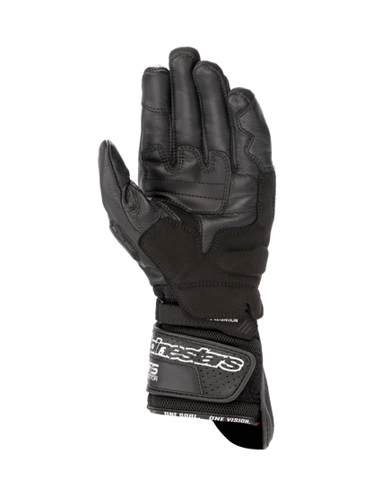 Alpinestars SP-8 V3 Air Men's Motorcycle Racing Gloves in black, featuring a reinforced leather palm and mesh backhand.