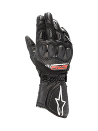 Alpinestars SP-8 V3 Air Gloves, Motorcycle Racing Gloves, Black, dual-density knuckle protection, perforated leather and mesh.