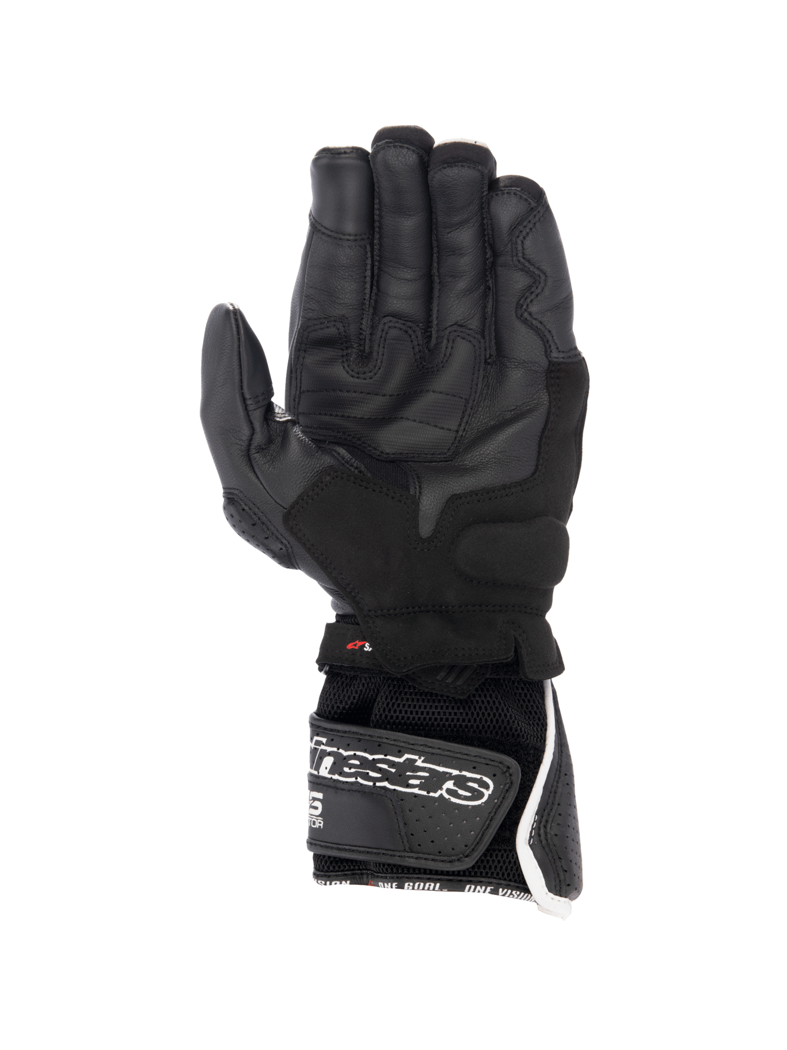 Alpinestars SP-8 V3 Air Gloves, black and white men's racing motorcycle gloves with perforated leather and a secure palm grip.