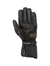 Alpinestars SP-8 HDry Gloves, black waterproof leather motorcycle racing gloves featuring a reinforced palm and dual closure.