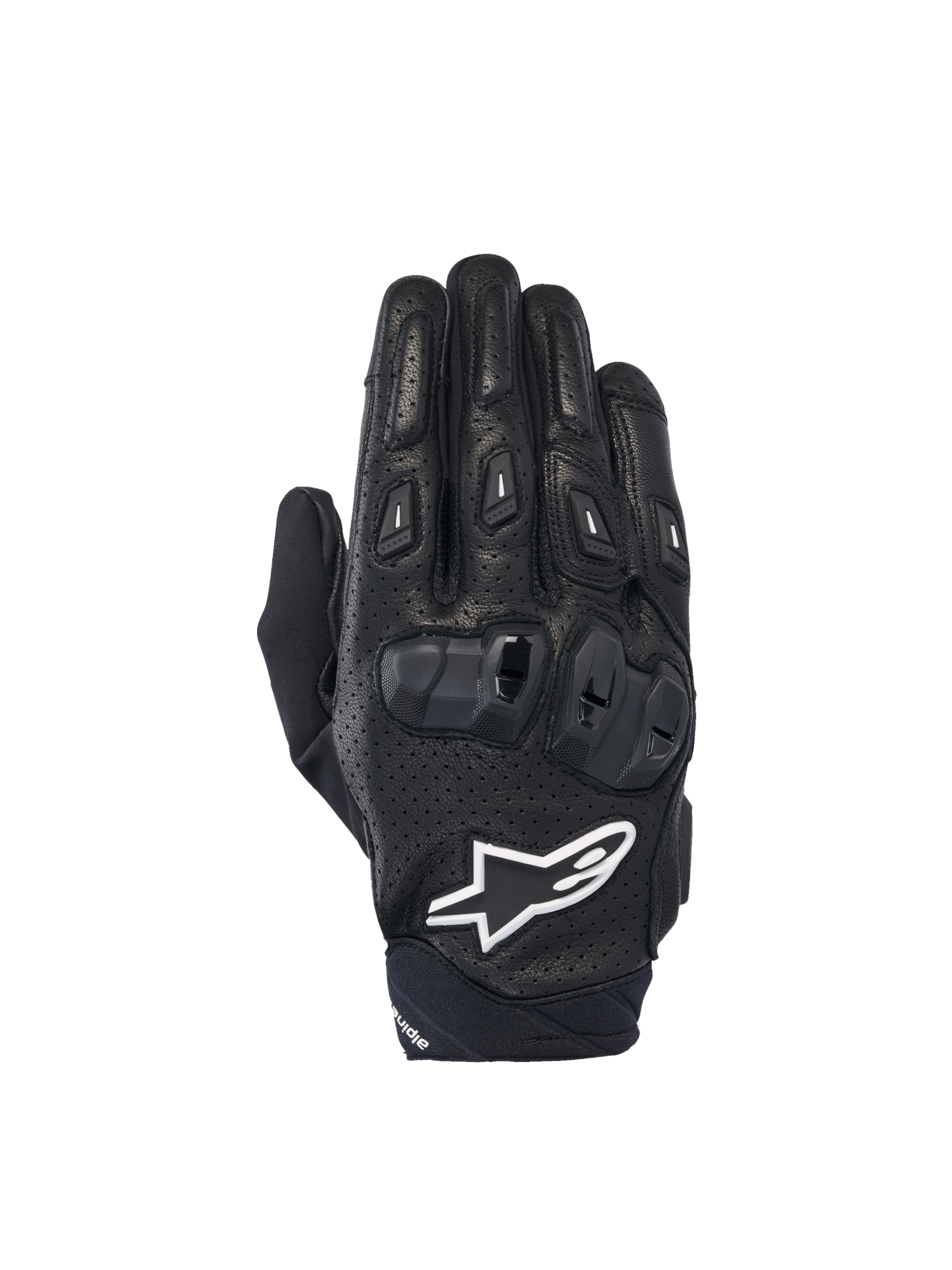 Alpinestars SP X 7 Gloves, Men's black and white short motorcycle gloves, perforated leather with CE knuckle protection.