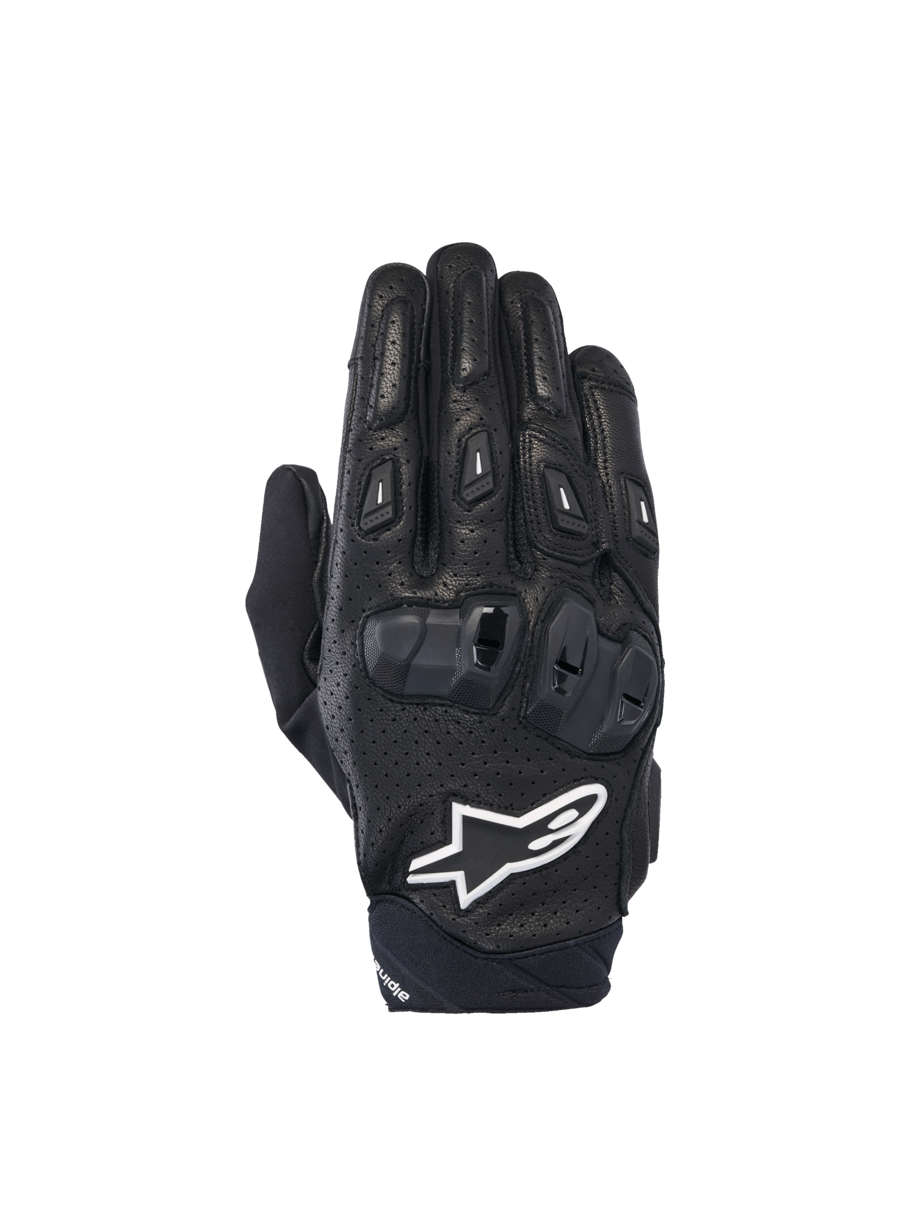 Alpinestars SP X 7 Gloves, Men's black and white short motorcycle gloves, perforated leather with CE knuckle protection.