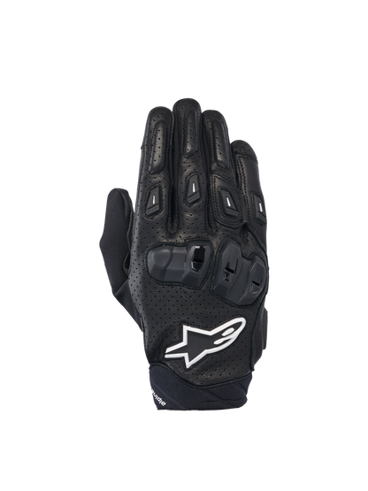 Alpinestars SP X 7 Gloves, Men's black and white short motorcycle gloves, perforated leather with CE knuckle protection.