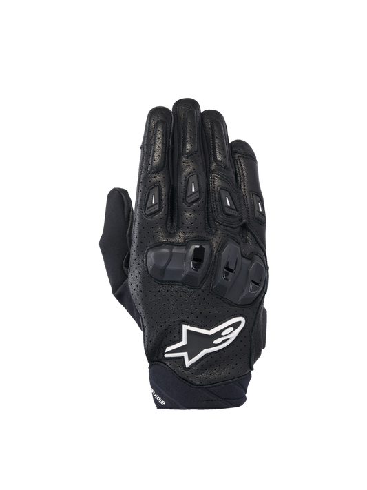 Alpinestars SP X 7 Gloves, Men's black and white short motorcycle gloves, perforated leather with CE knuckle protection.
