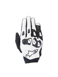 Alpinestars SP X 7 road racing gloves in white and black perforated leather with double-density TPU knuckles.