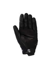 Alpinestars SP X 5 Air Gloves, Motorcycle Gloves, Black, palm view featuring perforated leather, reinforced palm sliders, and adjustable wrist strap with white star logo, sporty protective gear