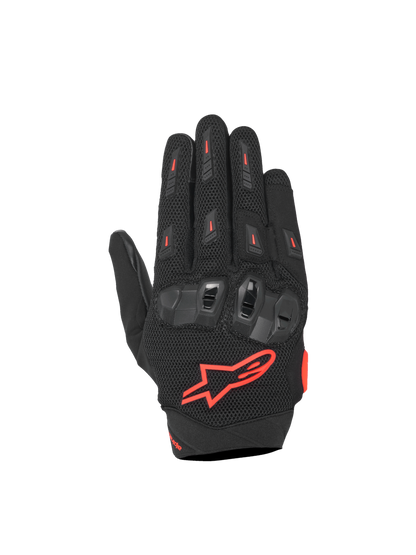 Alpinestars SP X 5 Air Gloves, black and red fluo motorcycle racing gloves with 3D mesh and TPU knuckle protection.