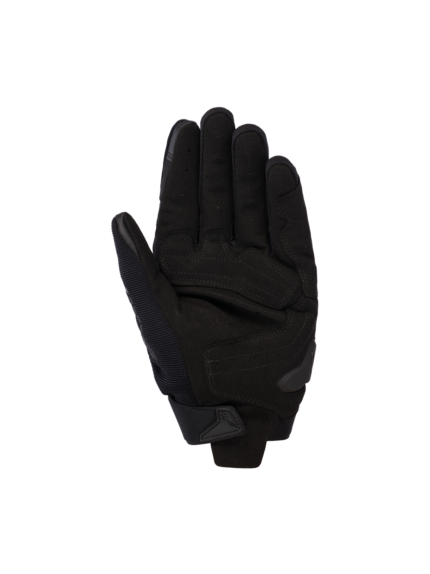 Alpinestars SP X 5 Air Gloves, Black, palm view featuring perforated leather for airflow, reinforced palm overlays, and a TPR slider, designed for sport and road riding