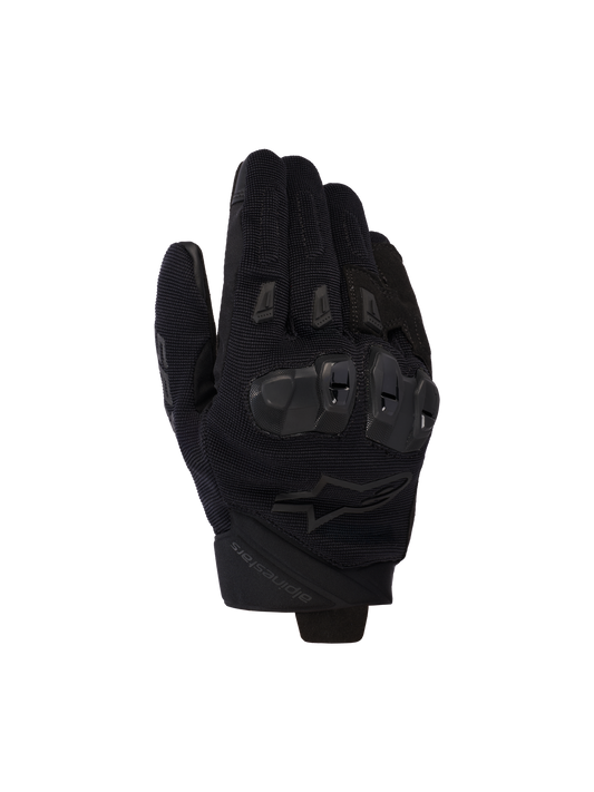 Alpinestars SP X 5 Air Gloves, Black Motorcycle Gloves, stretch 3D mesh backhand with TPU double-density knuckle protection, short-cuff design, ventilated finger sliders, ergonomic sport riding performance